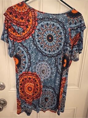YVH Paisley Print Ruffle Sleeve Top - Blue & Orange